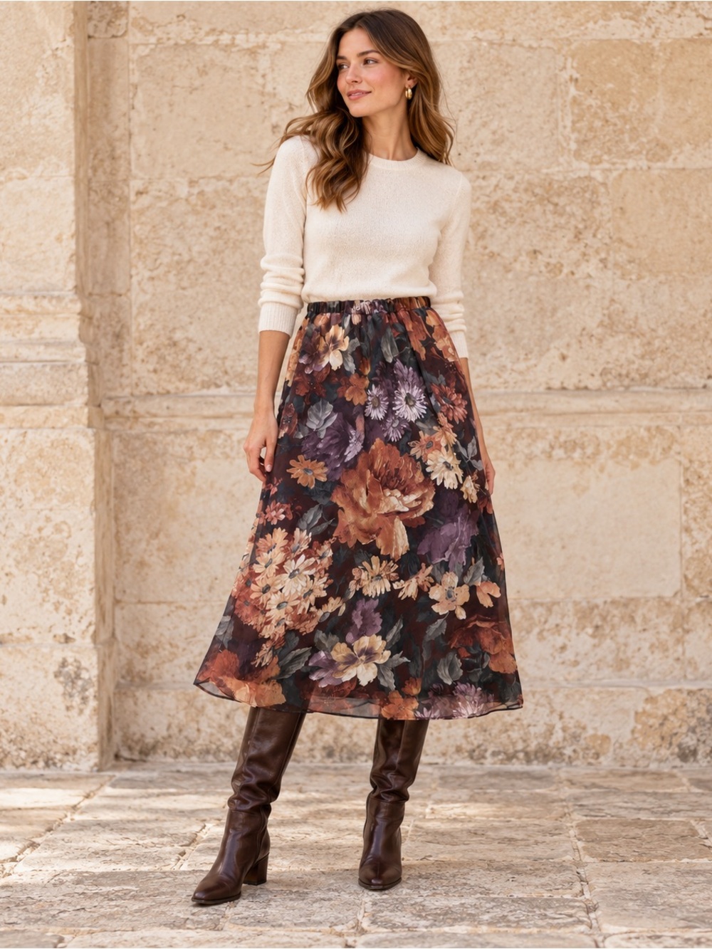 Maxi Skirt Fall Floral Vintage
